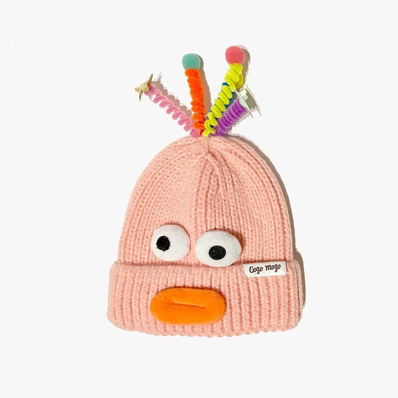 Autumn and Winter Children's Warm Knitted Hat Parent Child Wool Hat Girl Cute Cartoon Funny Eyes Tentacles Will Glow