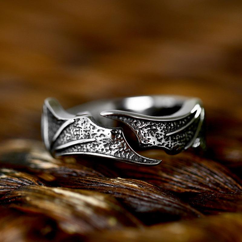 

Минималистичный Дизайн Крыла Кольцо из Нержавеющей Стали Винтажный Viking Style Титановая Стальная Полоса Us number 7
