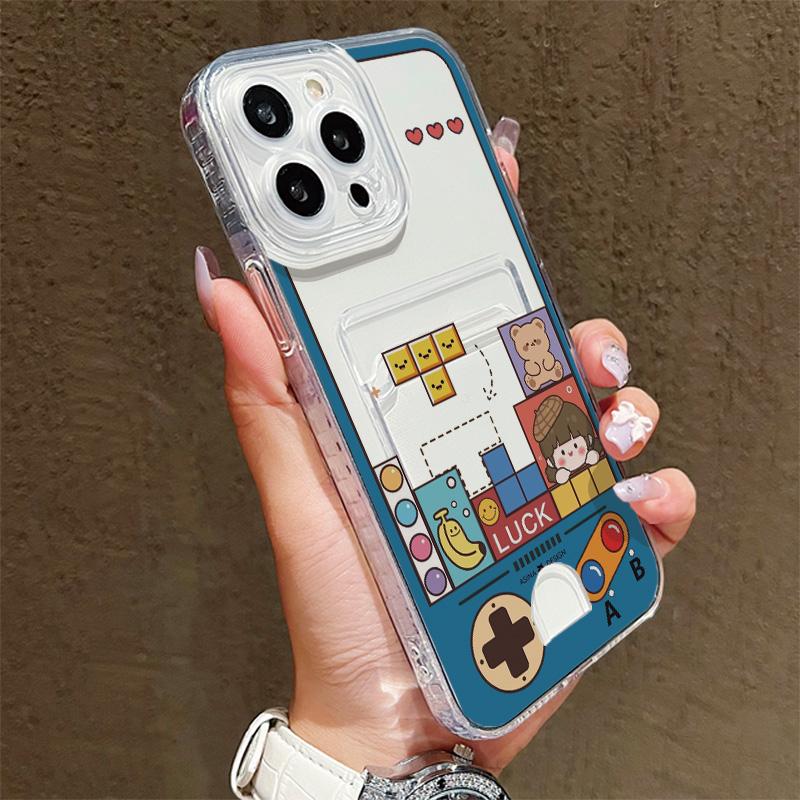 Card Slot Holder Silicone Wallet Pocket Case For Xiaomi Redmi Note 12 13 Pro Oppo A38 A58 A78 Vivo Y21 Y22 Samsung A54 A24 Cover Clear Phone Bumper