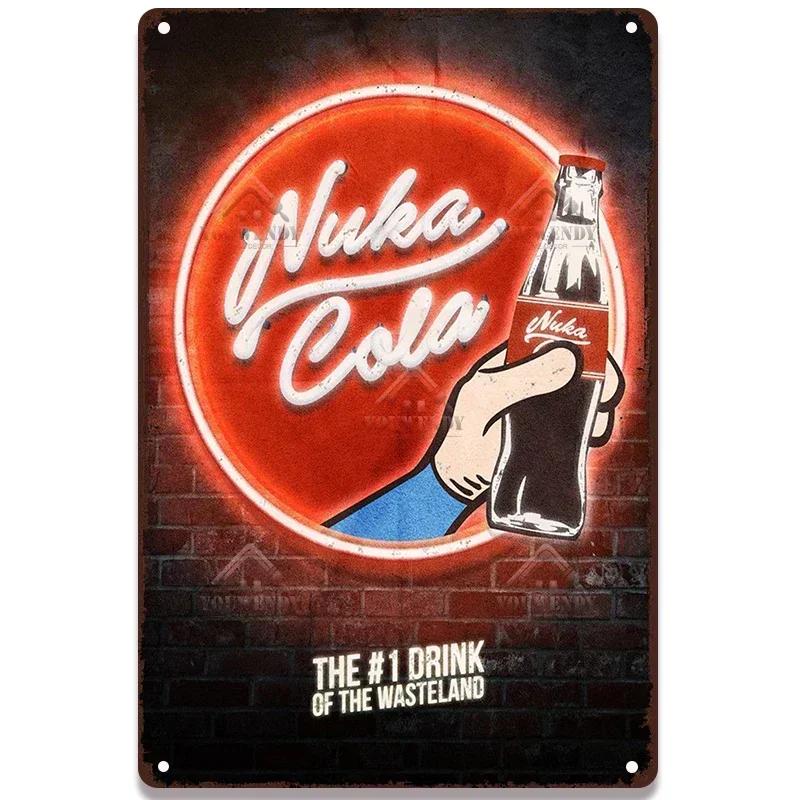 Nuka Cola Drink Posters Metal Sign - Ultimate Wall Decor for Pub Gaming Vibes, Retro Game-Themed Metal Art