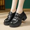 Muffin platform loafers women's 2025 new retro British style small leather shoes French thick heel deep mouth single shoes foreign style