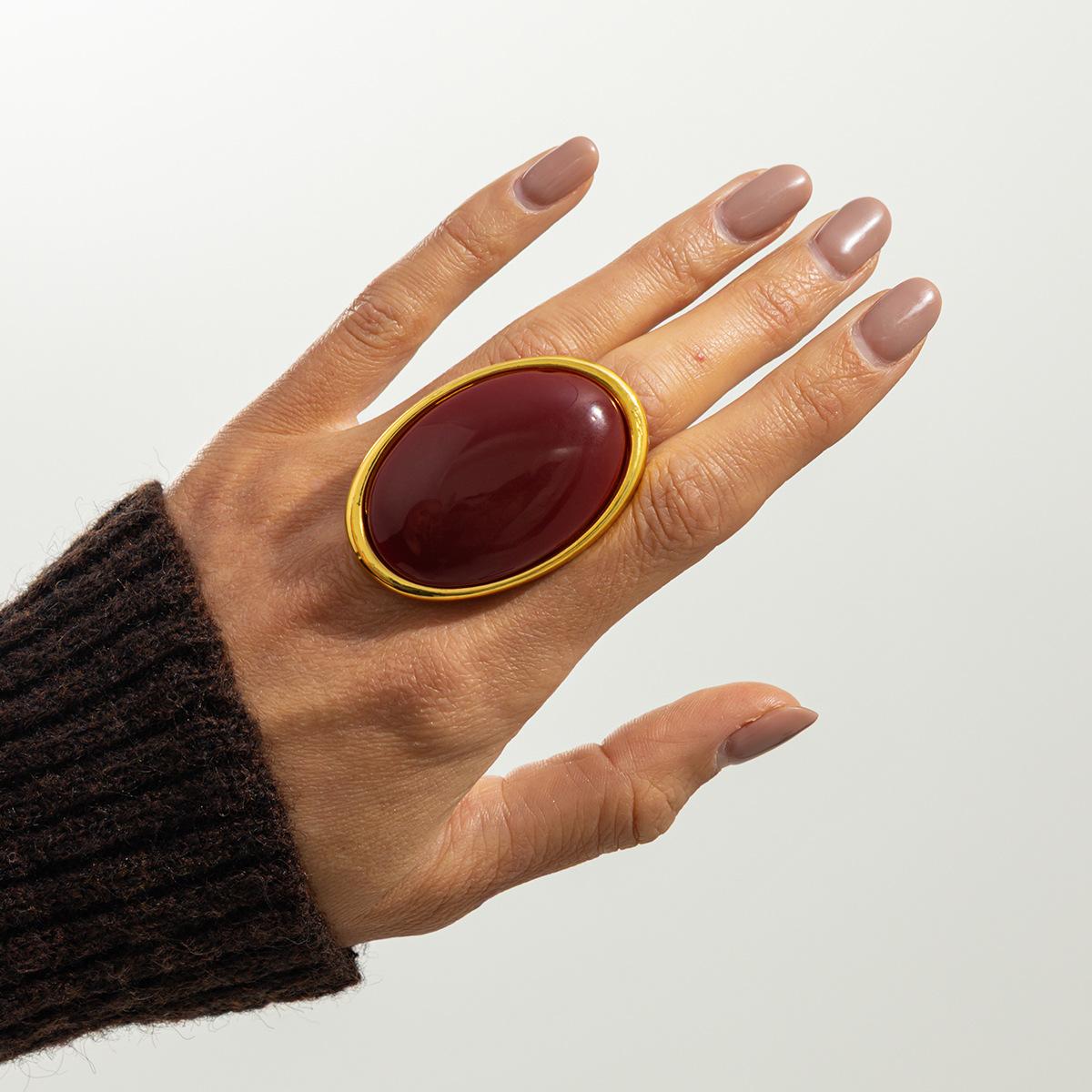 Retro Geometric Red Black Oval Resin Ring for Women, Fashionable and Elegant Ring, Charming Party Accessories, Jewelry Gifts