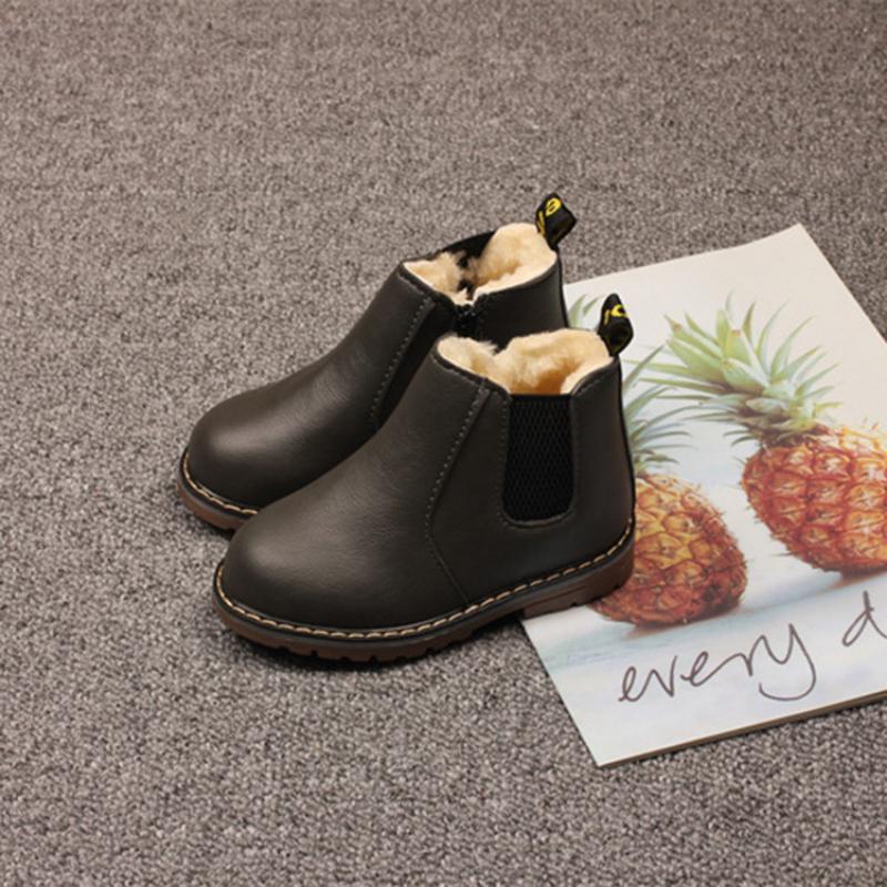 Children's Snow Boots Autumn and Winter Boys' British Style Non-slip Wear-resistant Warm Solid Color Cotton Boots Girls' Short Boots