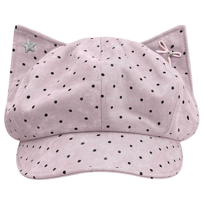 Polka dot love ears octagonal hat female retro old newsboy hat autumn and winter face small versatile painter hat