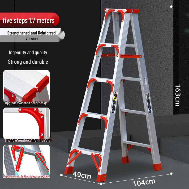 Portable Aluminum Multifunctional Herringbone Ladder - Folding, Non-slip, and Thickened Design for Household and Outdoor Use.