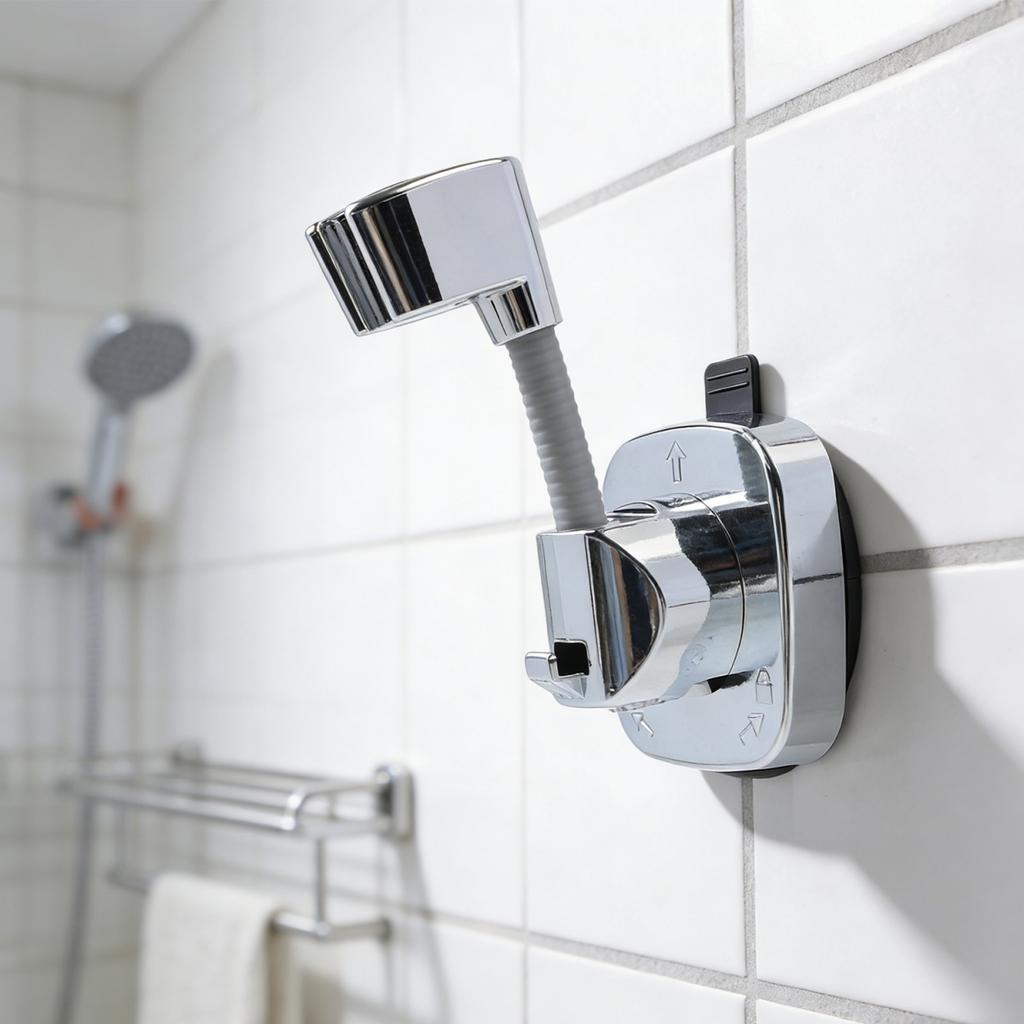 Shower Bracket with Suction Cup 360 Degree Rotation and Hook for Bathroom