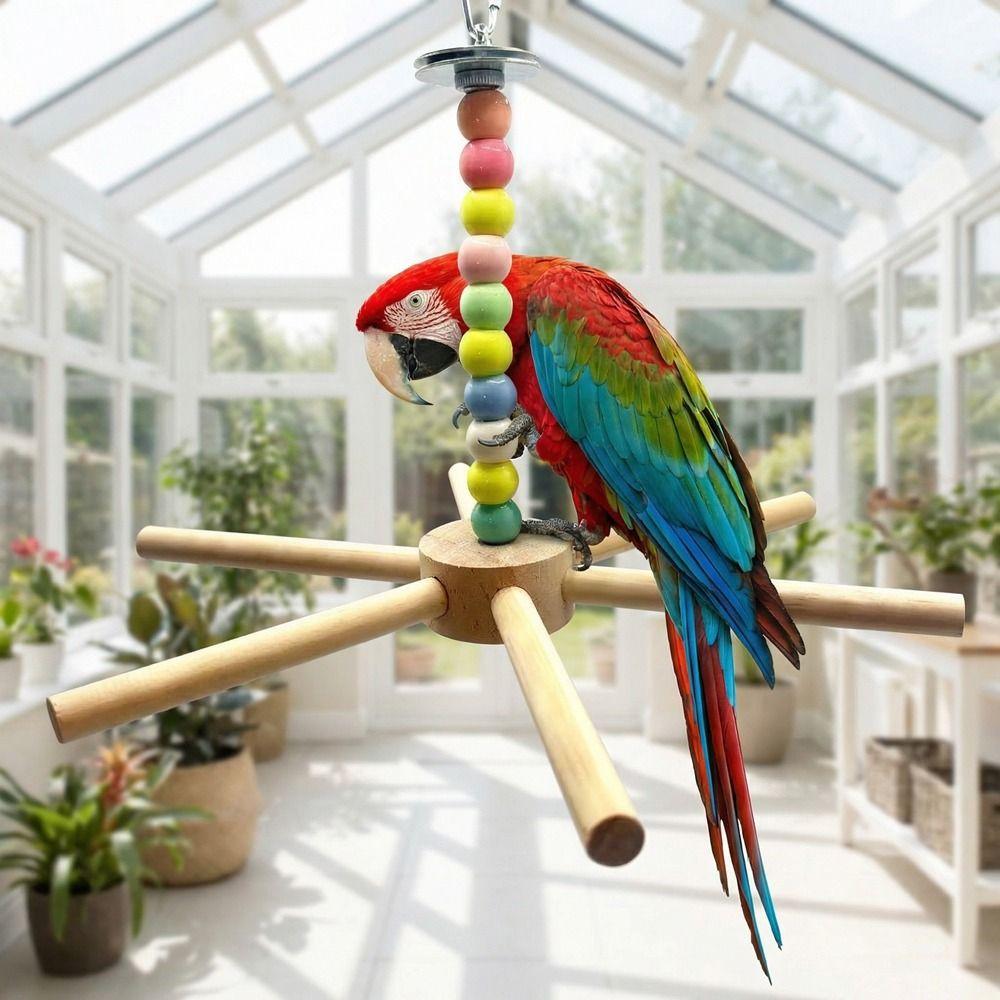 Large Size Rotating Bird Perch Toy Colorful Beads Hanging Bird Stand  for Pet Birds