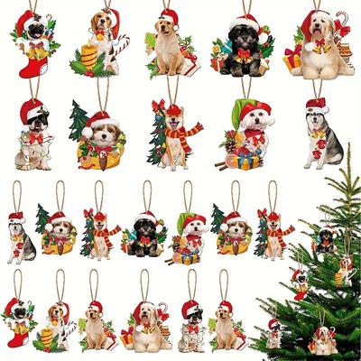 10/20/30pcs Set Rustic Wooden Dog Ornaments - Christmas Hanging Decorative Pendants, Pet-Themed Christmas Decor