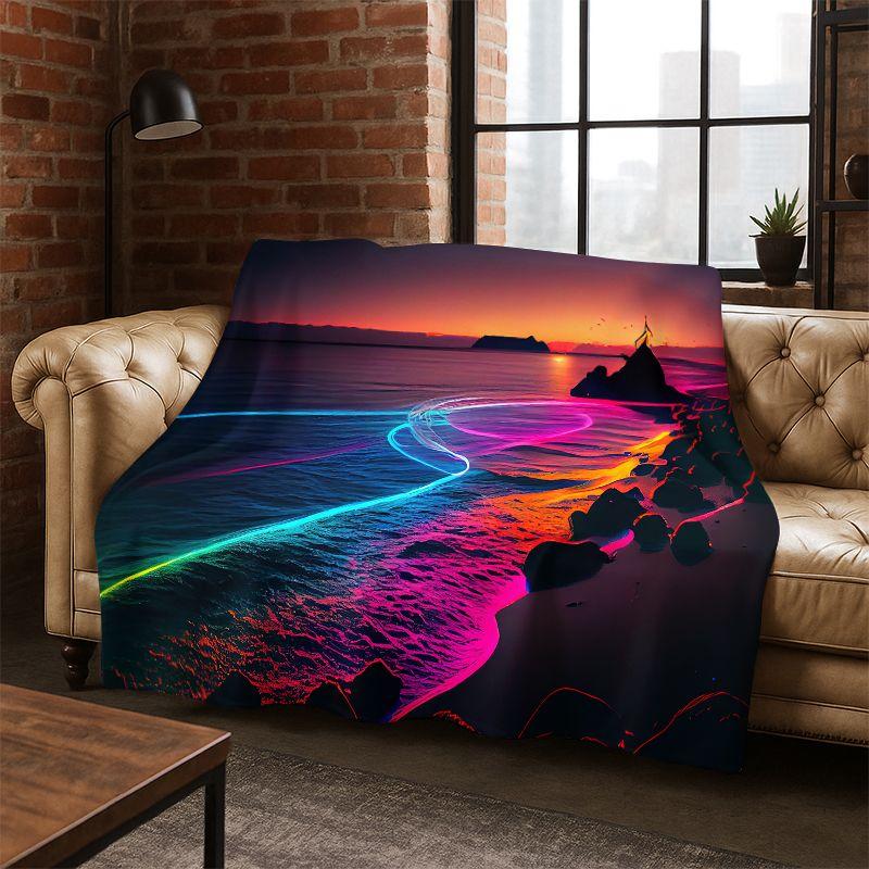 Sea Wave Beach Reef Nature Scenery Flannel Blanket Soft Warm Throw Blanket for Bedroom Living Room Bed Travel Camping Picnic kid