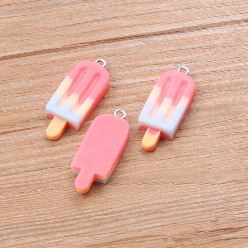 10PCS 12X32MM Mix Gradient Color Small Ice Cream Charms Resin Simulated Food Pendant For Making Jewelry DIY Earings Decoration