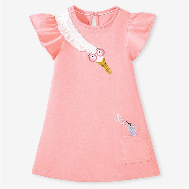 Girl Sweet Pink Short Sleeve T-shirt Dress 3 Years Old Kid Baby Skirt Pure Cotton Summer Dress Girl Princess Dress Pink Size 7Y/140, Recommended Height 130-140cm