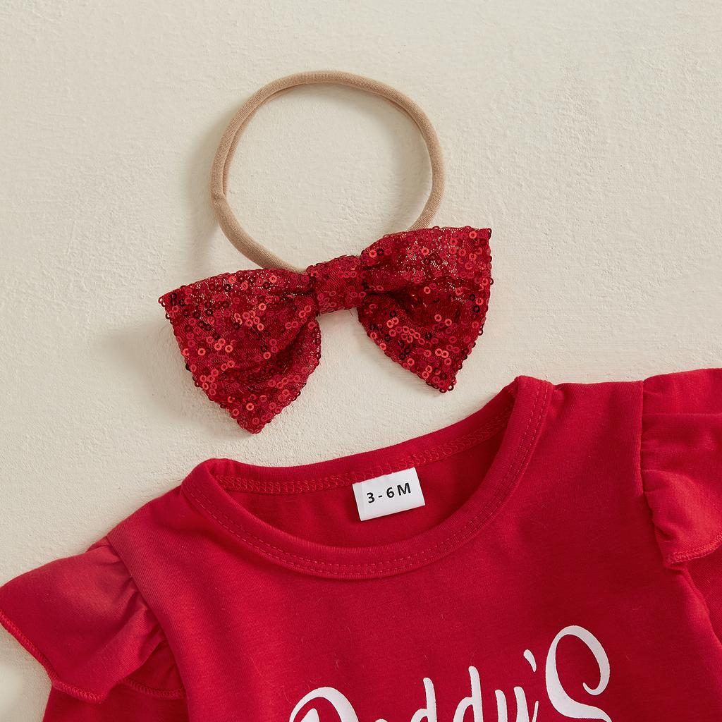Baby Girls Valentine Outfit Letter Print Long Sleeve Romper and Heart Tulle Skirt Cute Headband 3 Piece Clothes