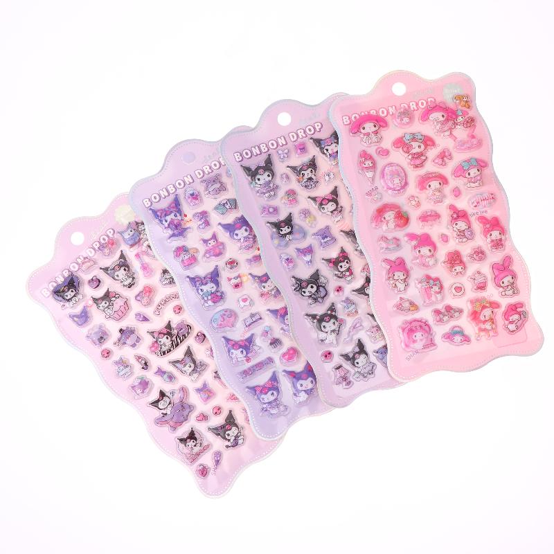 1/4 Sheets Laptop Cell Phone Case Water Cup Computer Luggage Decorative Decals Sanrio Anime Kuromi 3D Relief  Stickers