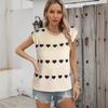 Womens Loose Fit Knit Top With Embroidered Heart Round Neck Short Sleeve Sweater In Acrylic Casual Office Style