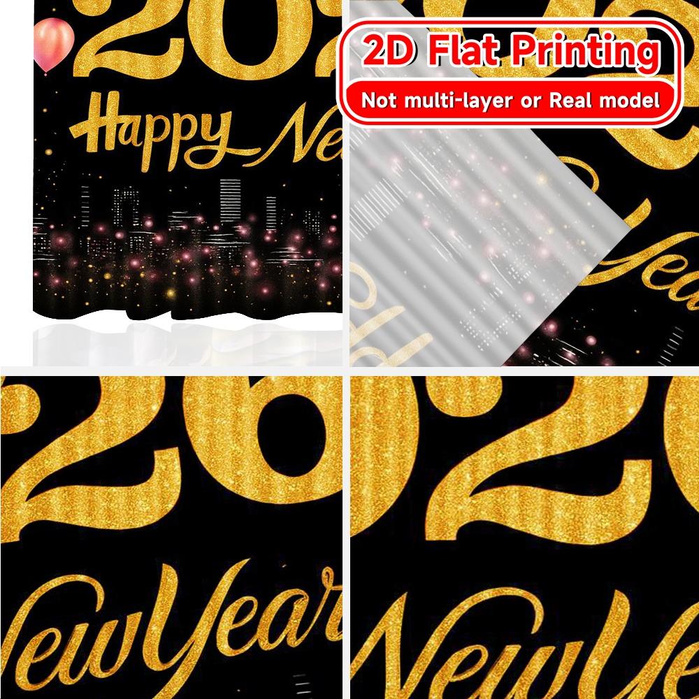 Set Of 2 Flat Printing Newyearcelebration Chic Pattern Curtains Versatile Polyester Fabric Room Decor Suitable Curtain