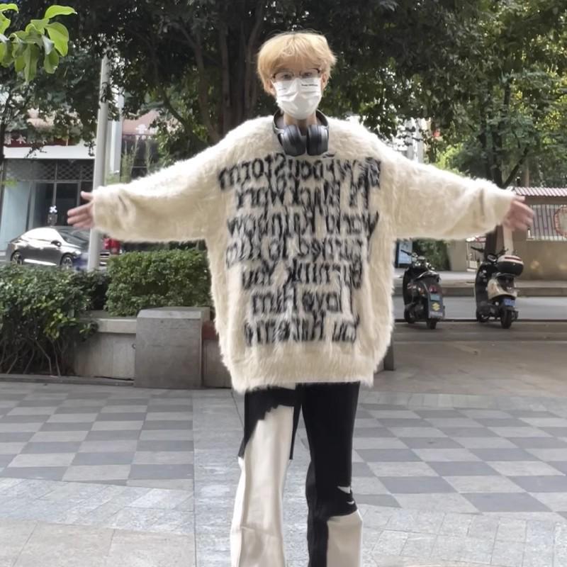 Men s Oversized Round Neck Faux Mink Fur Sweater - Autumn/Winter Retro Style M абрикосовый