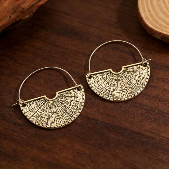 1 Pair Women Earrings Retro Bohemia Style Drop Earrings Fan-Shaped Semicircular Design Distressed Earrings