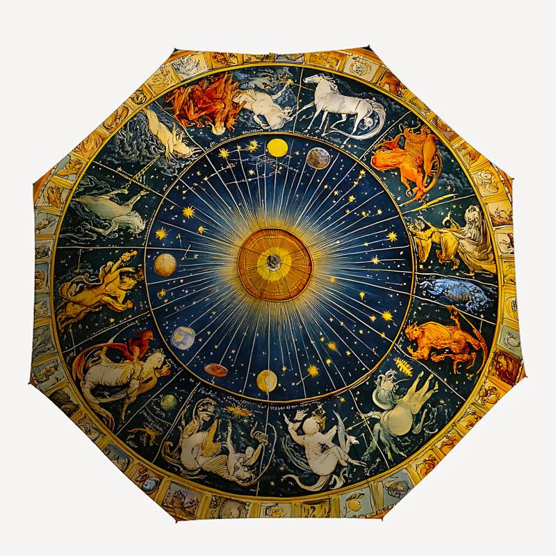 Zodiac, Astrology Themed Automatic Opening and Closing Umbrella, Brightly Colored 8 rib Portable Umbrella, Suitable for Men and Women, A Per