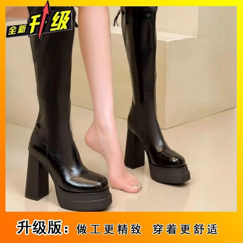 Fashion versatile Martin boots 2025 new small man but knee thick sole heightened thick heel women's high boots