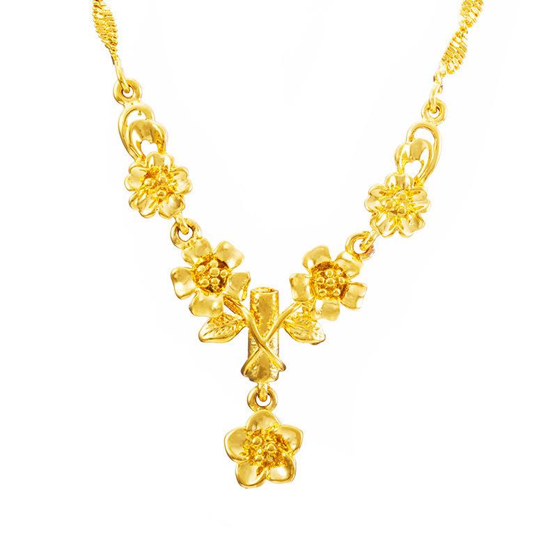 Korean Fashion Plated Five Flowers Bridal Wedding Collar Chain Necklace Pendant