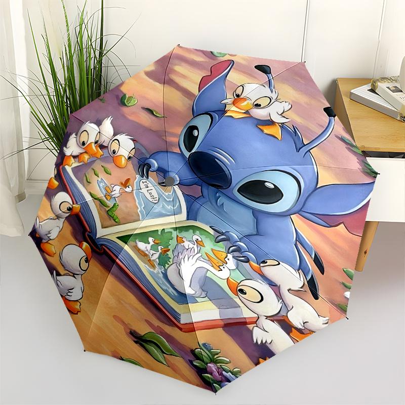 

Stitch, Ducklings Automatic Opening and Closing Umbrella - 8 Ribs Portable Folding Umbrella with Plastic Handle, Suitable for Leisure and Ha