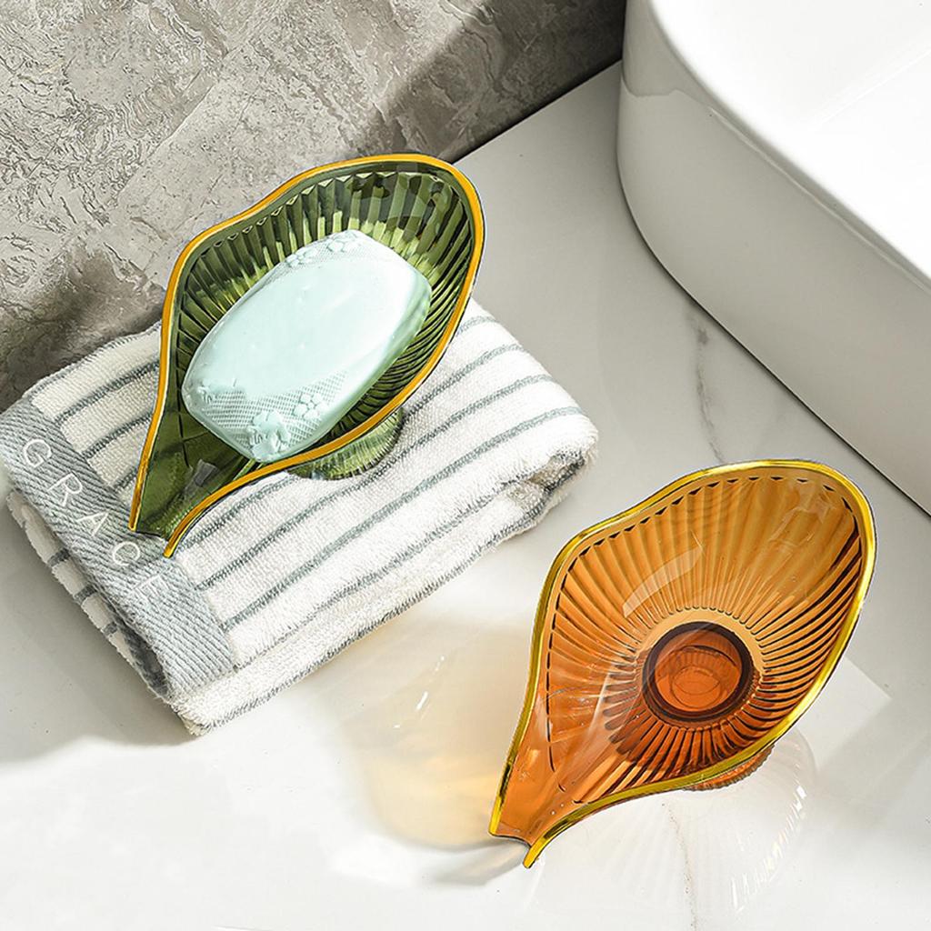 Self Draining Soap Holder Soap Box Clear Storage Tray Leaf Shape Soap Box Non-slip Laundry Soap Dish Storage Bathroom Gadgets