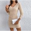 Women's Dresses Autumn Fitting Slim Plain Long Sleeve V-Neck Bodysuit Mini Casual Dresses Sexy Dress for Women