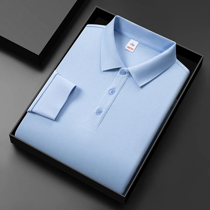 New Men'S Business Casual Long Sleeved Solid Color Polo Shirt Fashionable And Comfortable Summer Versatile Top