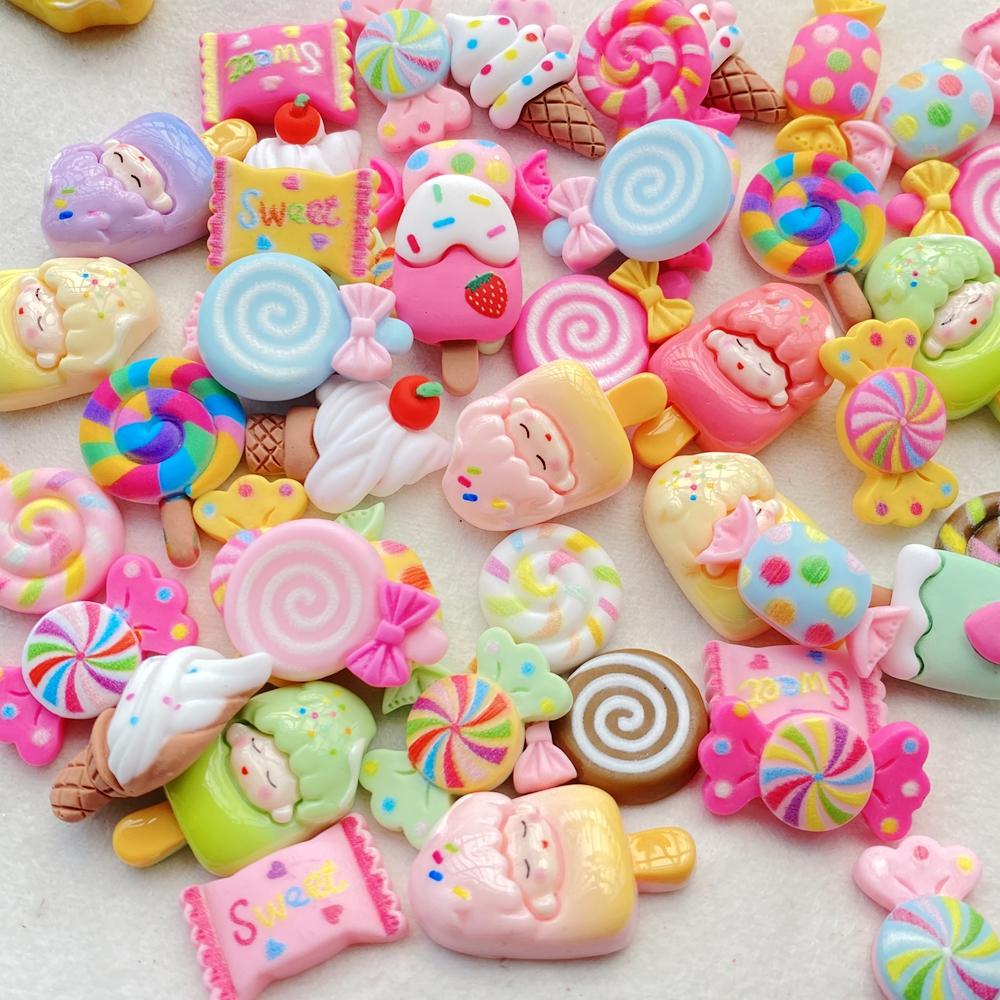 10 Cute Colored Flower Series Resin Doll Crafts Flat Bottom Corner Jewelry Making Hair Accessories
