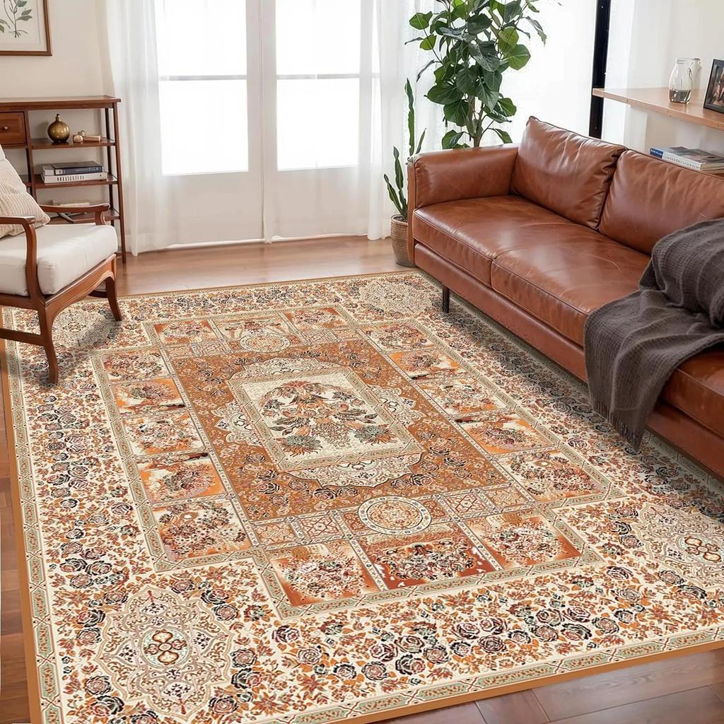 Vintage Ethnic Rug Stain-Resistant and Durable Bedside Rug for Bedroom, Sofa and Recliner Rug for Living Room Home Decor