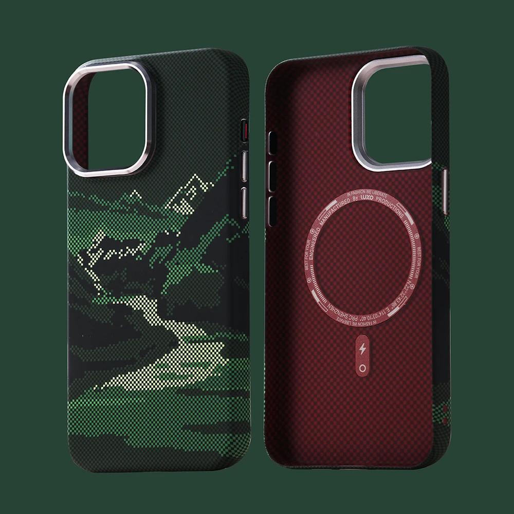 Abstract Landscape Relief for MagSafe Phone Case for iPhone 16 15 14 Pro Max 17 Wireless Charge Alloy Lens Shield Hard PC Cover