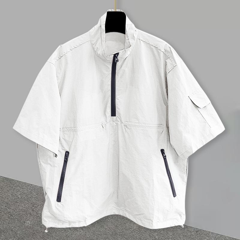 Men's Black Half Zip Short Sleeve Jacket Casual Oversized Streetwear Windbreaker