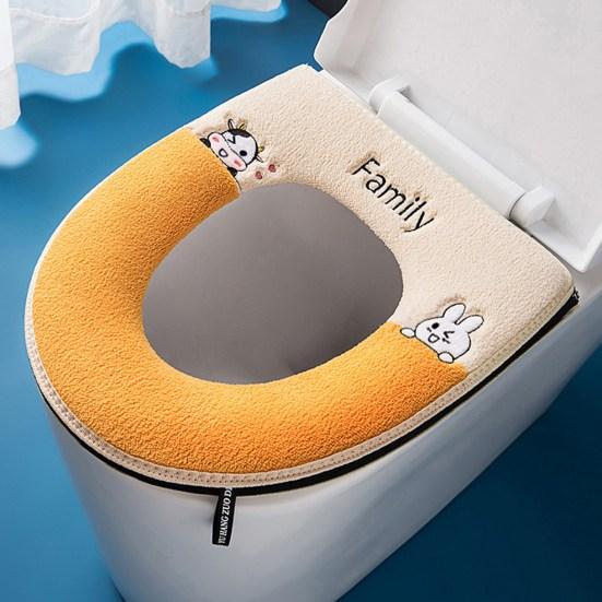 Toilet Mat Ultra Soft Keep Warm Cartoon Embroidery Summer Winter Toilet Seat Pad Closestool Warmer with Handle Bathroom Accessories