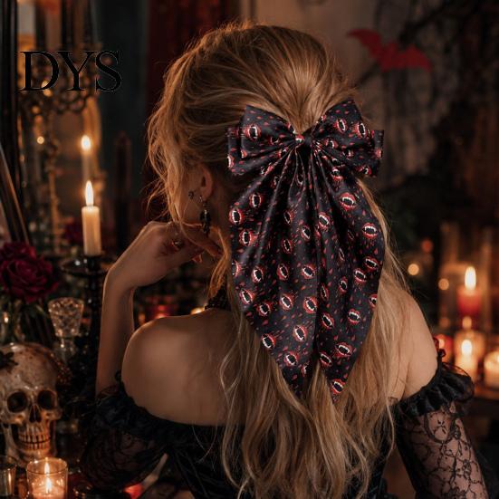 Pumpkin Hair Decorations Large Halloween Bows for Women Girls, Vintage Ribbon Barrette Clips with Long Satin Accessories Tails, Ghost/Pumpkin/Blood
