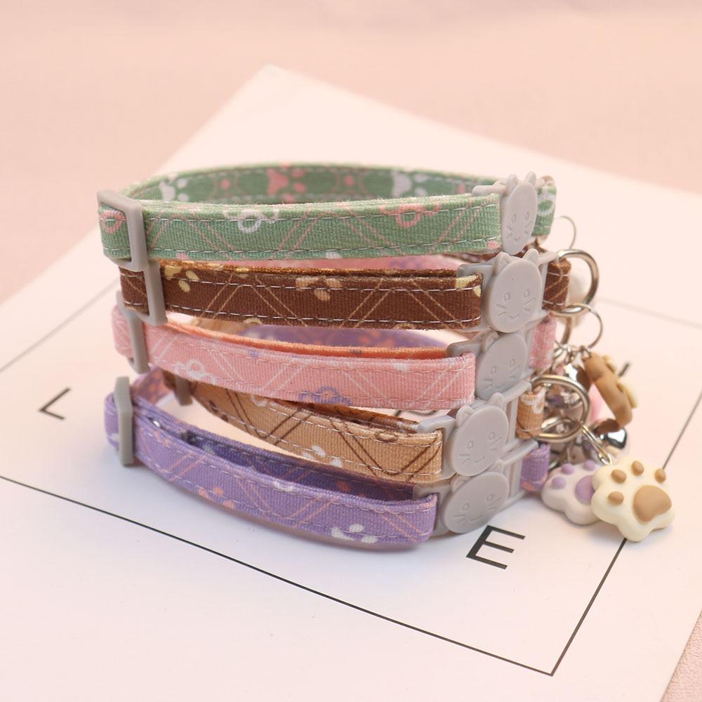 Cat Collar with Bell Pet Collar for Small Dogs Puppy Kitten Stuff Accessories Adjustable Footprint Cat Breakaway Collar MBO02