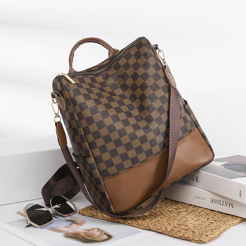 Large Capacity Checkered Backpack for Women, Retro and Casual, Versatile Single Shoulder Backpack with Printed Fashion and Trend, Versatile Backpack