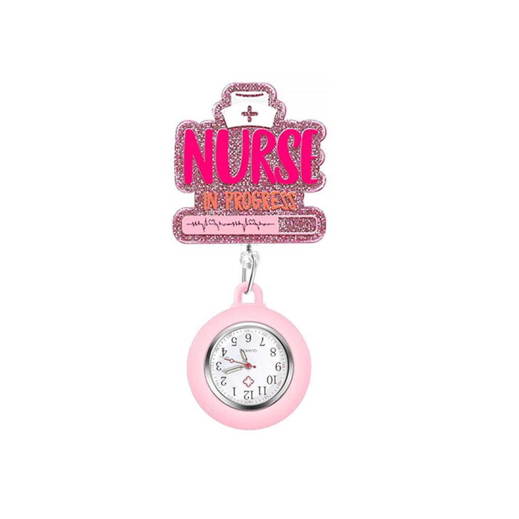 Medical Glitter Acrylic Retractable Badge Holder with Pocket Watch for Nurse Doctor Fob Pocket Watch Badge Reel Key Chain
