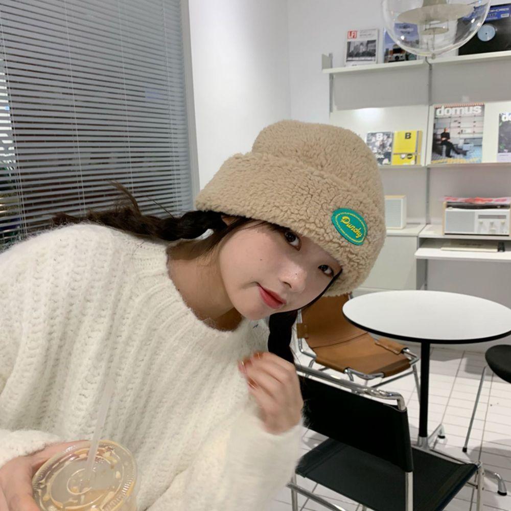 

Cap Solid Color Lamb Wool Women Beanie Korean Style Cap Autumn Winter Hat Skullcap Female Plush Hat