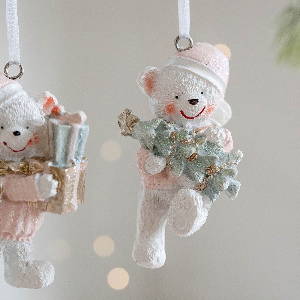 2PCS Couple Bear Cute Resin Christmas Bear Resin Decorative Pendants  Party Supplies
