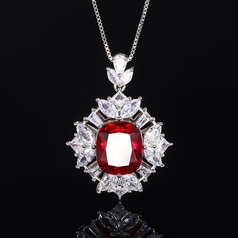 Jewelry Copper Bottom Gold-Plated Simulation Red Corundum Blue Spinel Light Luxury Pendant Female 14 * 16