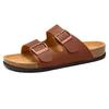 Leather Mens Cork Slippers Adjustable Double Buckles Comfort Clogs Soft Health Footbed Men Women Leopard Print Sandals