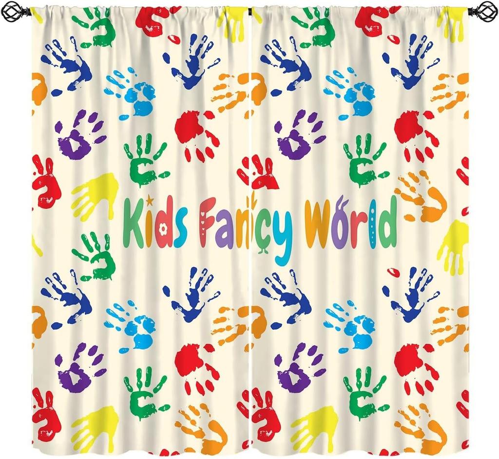 Funny Education Alphabet Abc Curtains,Cartoon Kids Learning Letters Watercolor Decor Rod Pocket Window Treatments For Boy Baby