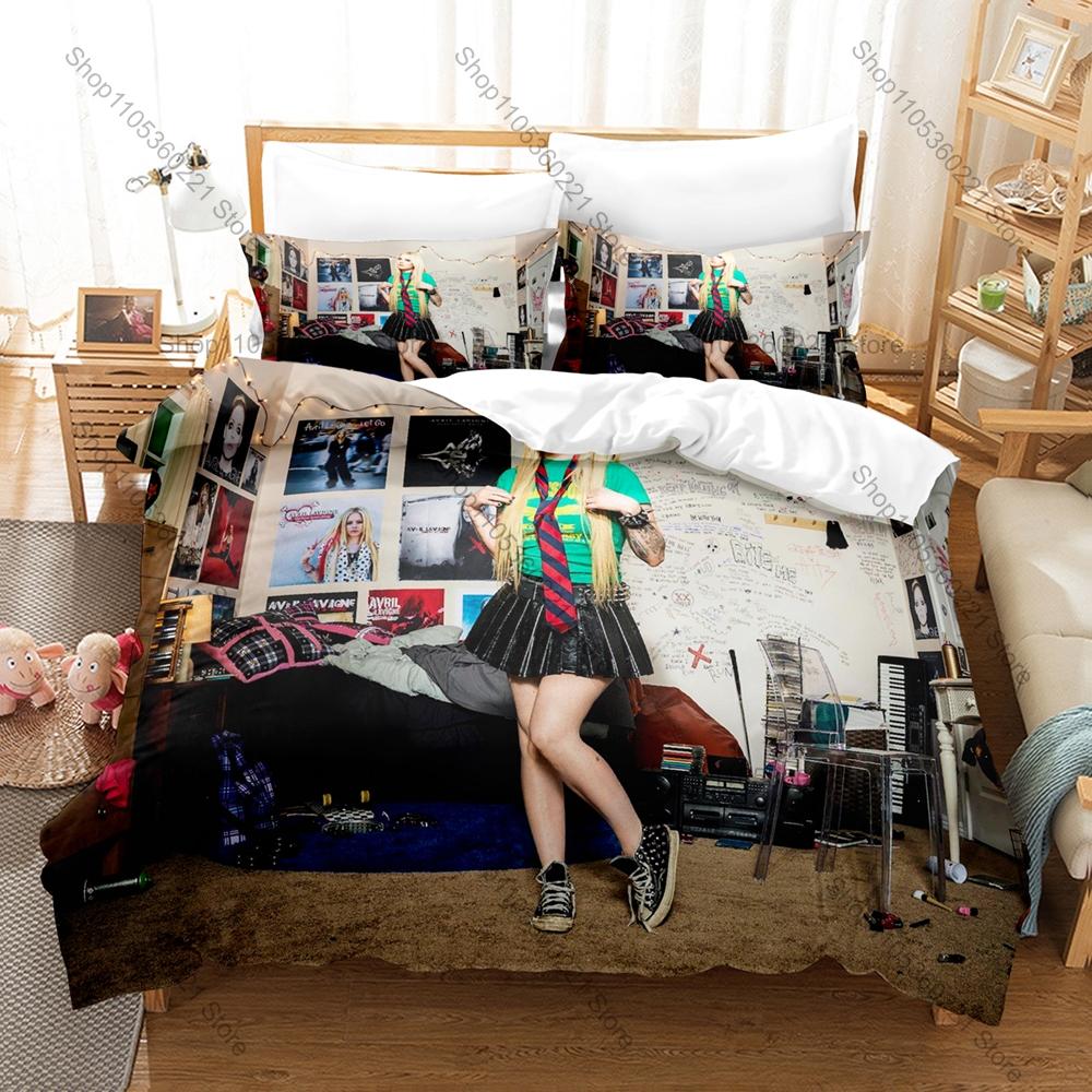 Avril Lavigne 3Pcs Bedding Set 3D Printed Music Singer Duvet Cover Pillowcase Twin Full Queen King Size Soft Microfiber