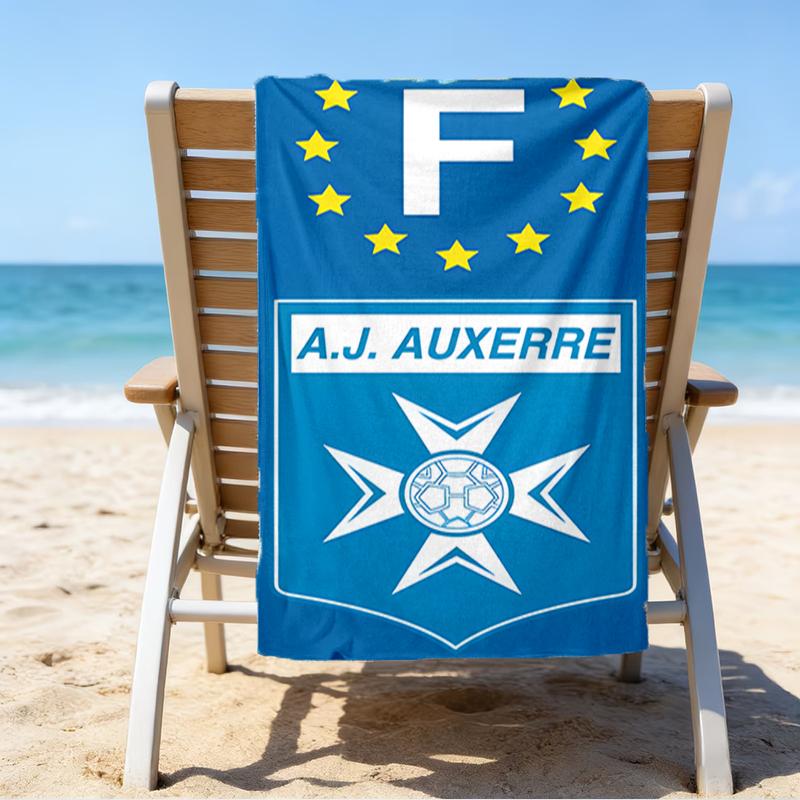 Auxerre Crest Design Beach Towel - Soft, Absorbent Microfiber, Lightweight, Ideal for The Beach, Parties, Travel, Camping Fan Gifts