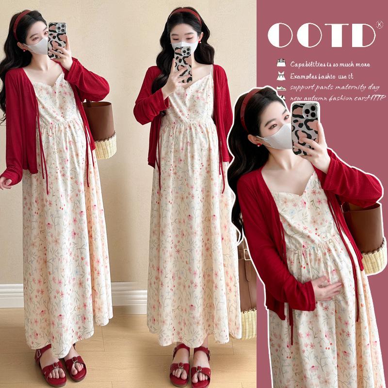 2026 Summer Fresh Maternity Two-Piece: Sun Protection Cardigan + Floral Camisole Dress 2XL