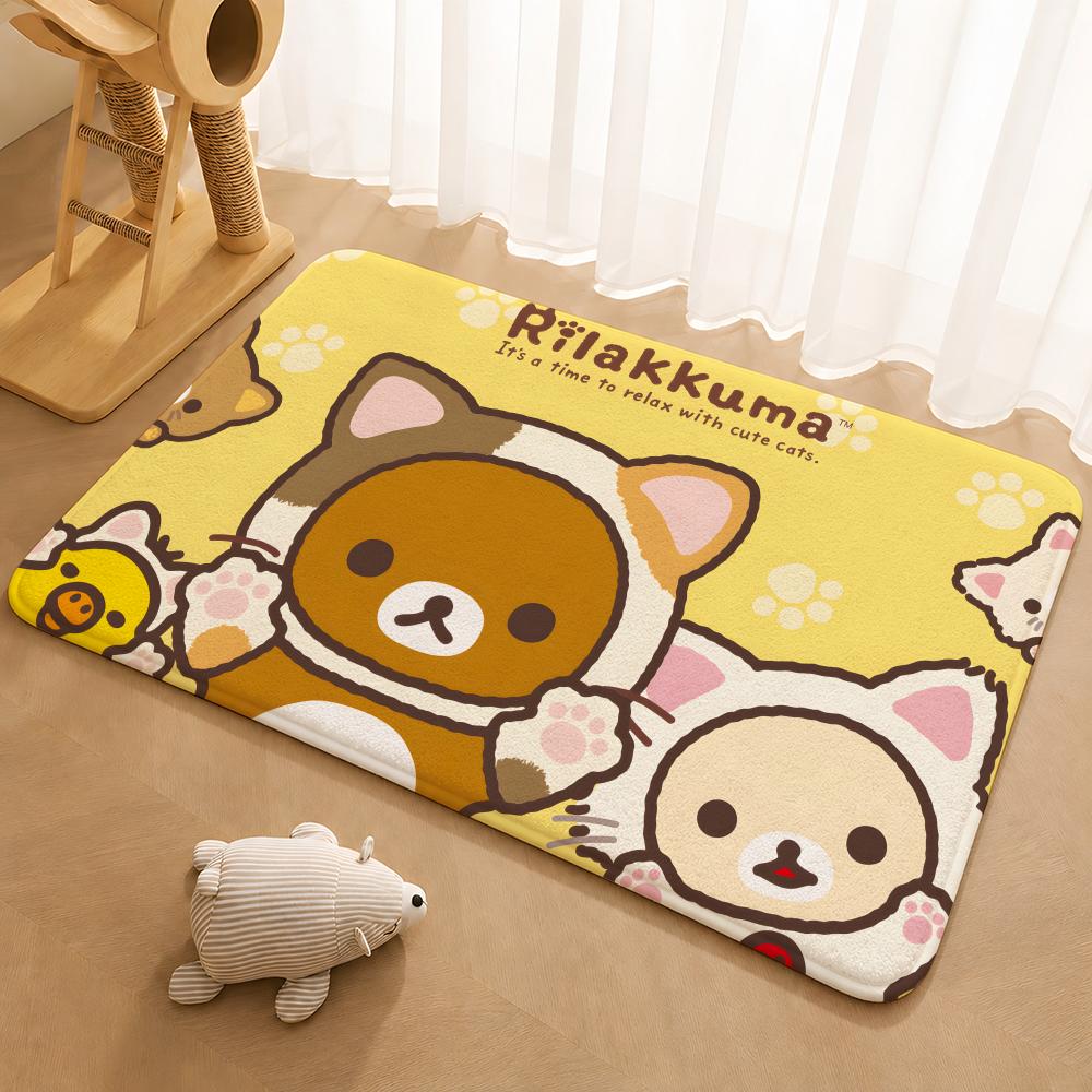 R-Rilakkuma Anime Floor Mat Floor Mat Soft Flannel Non-Slip Door Rug for Living Room