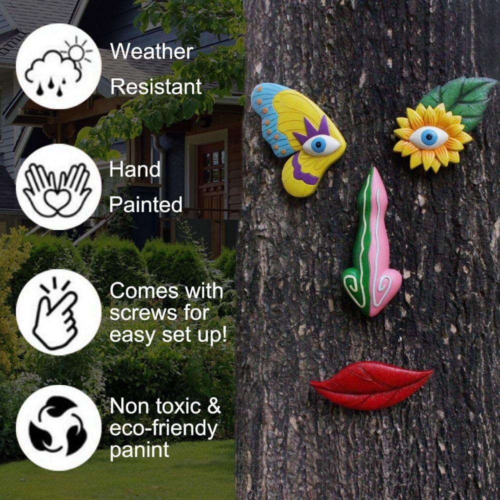1 Set Colorful Butterfly Tree Face Pendants Unique Resin Garden Sculptures  Home Decor