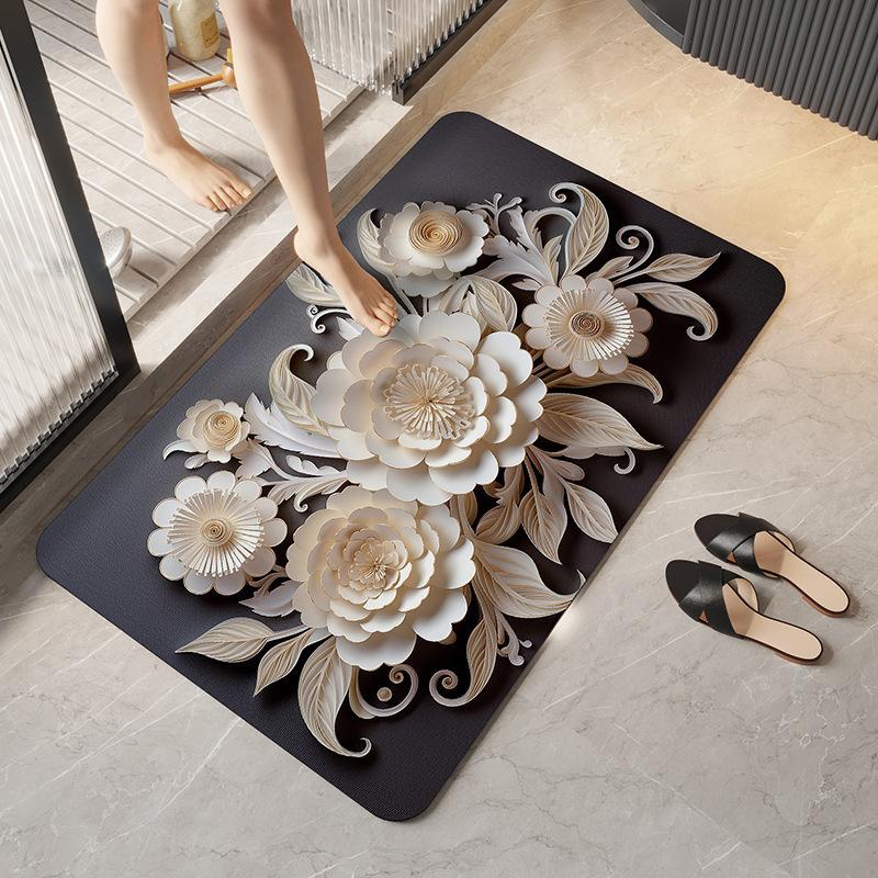 3D Floral Bathroom Floor Mat Household Floor Mat Absorbent Quick Drying Anti Slip Mat