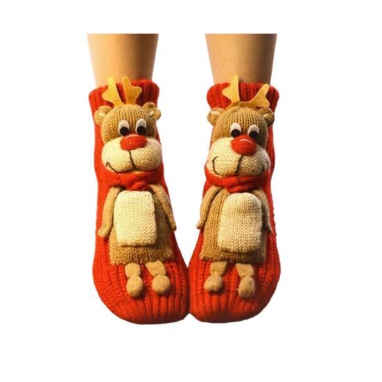 1 Pair Knitted Animal Socks Autumn Winter Thick Warm Knitting 3D Animal Doll Mid-calf Socks Women Stretch Home Floor Carpet Sleeping Socks