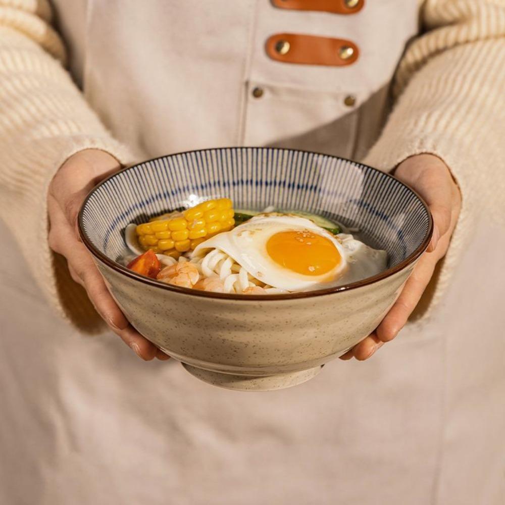 Under Glaze Color Japanese Style Noodles Bowls Striped Pattern Rice Bowl Household Salad Bowl Home